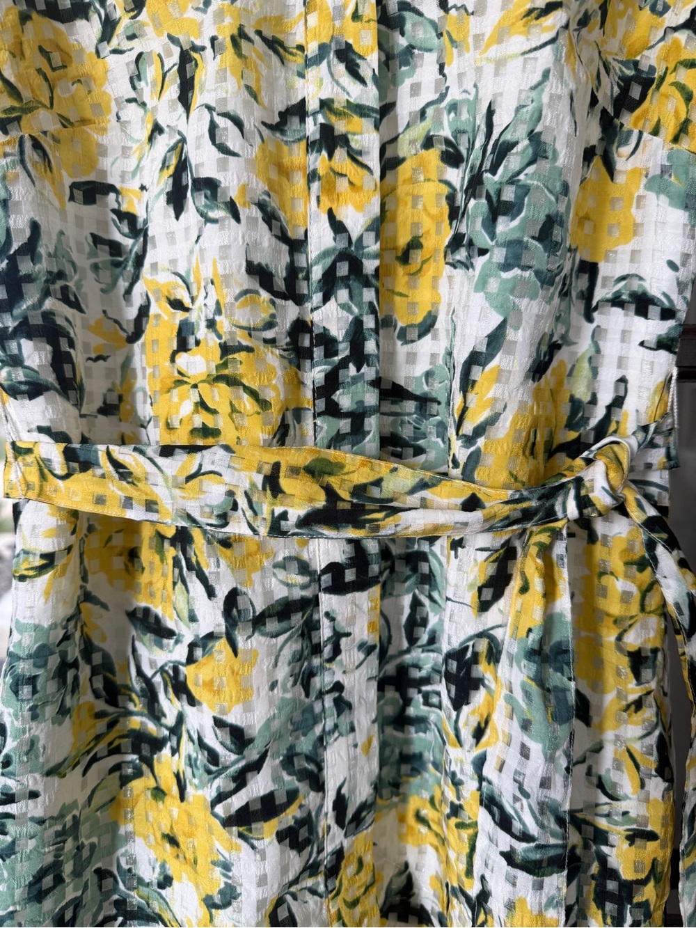 Karl Lagerfeld Yellow and Green Floral Tie-Waist Sleeveless Shirt Dress Size 2 - Picture 4 of 6